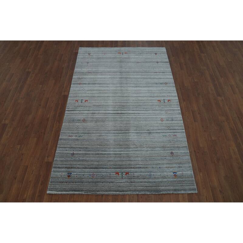Tribal Gabbeh Indian Area Rug Hand-Knotted Wool Carpet - 4'11" x 8'1"