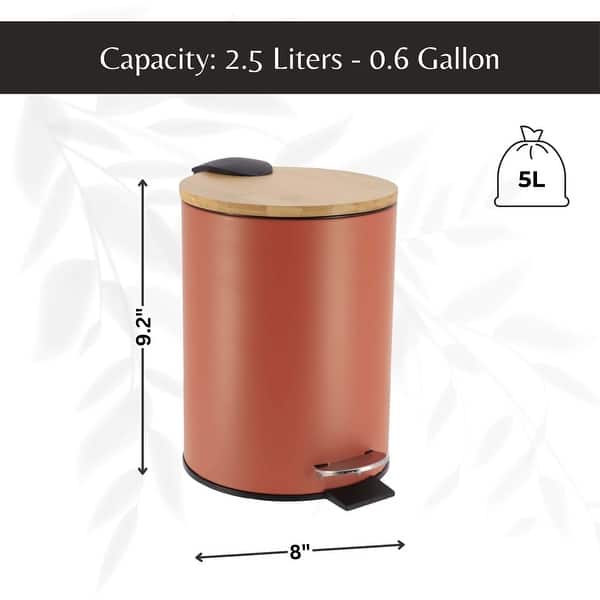dimension image slide 6 of 9, Stylish Trash Can with Bamboo Lid and Pedal, 2.5L Capacity - 9.2" H x 8" L x 8" W