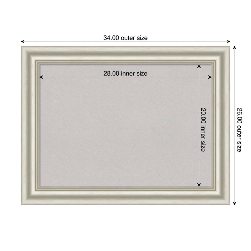 Sophia Silver Framed Cork Board - Bulletin Board, Organization Board, Pin Board - Grey - 34 x 26 in