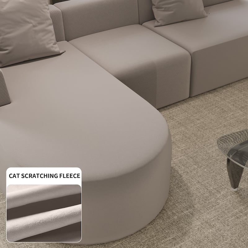 L Shaped Modular Sectional Sofa with Movable Ottoman, Corduroy Boneless Cloud Couch, Full-Compressed Deep Seat Sofa