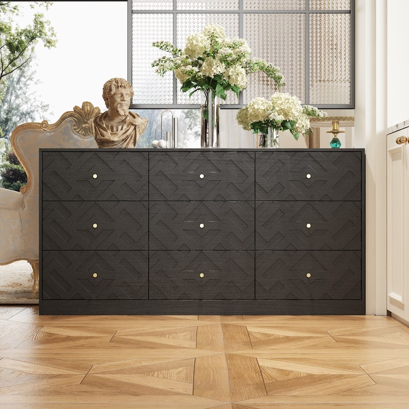 63" Wide Display Storage Cabinet Wood Curio Cabinet 9-Drawers Cabinet