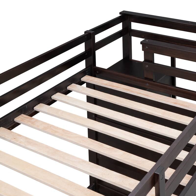 Twin Over Twin Bunk Bed with Trundle and Staircase, Espresso Finish