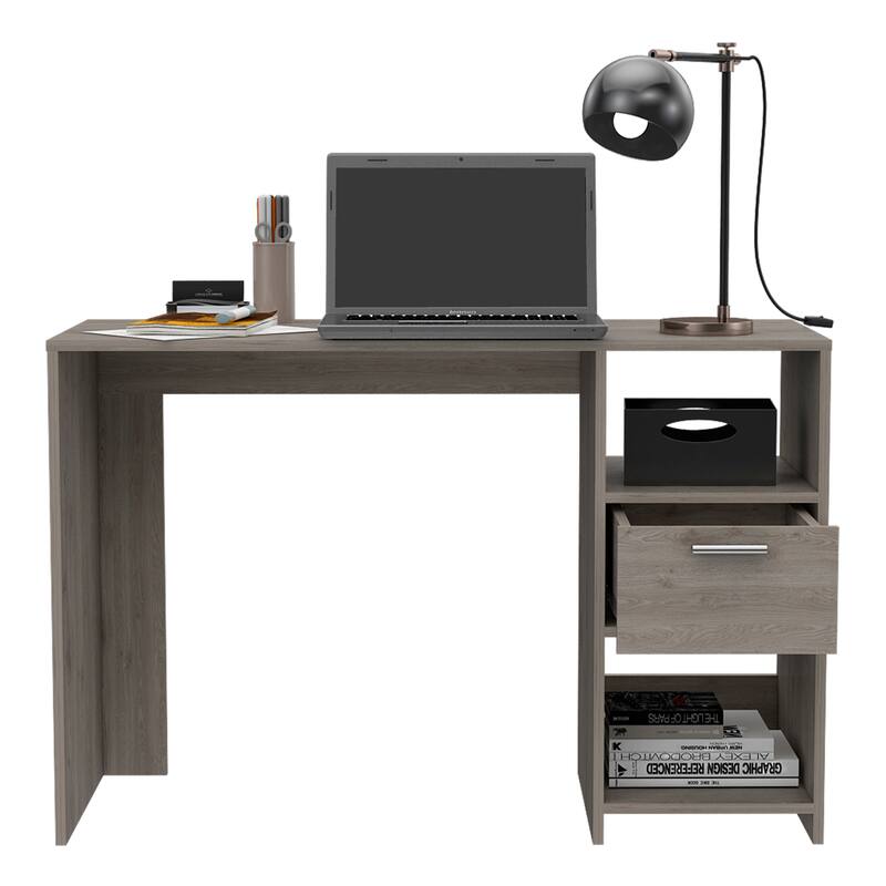 Freestanding Rectangular Computer Desk with Storage Drawer, Open Compartments, and Sleek Modern Design