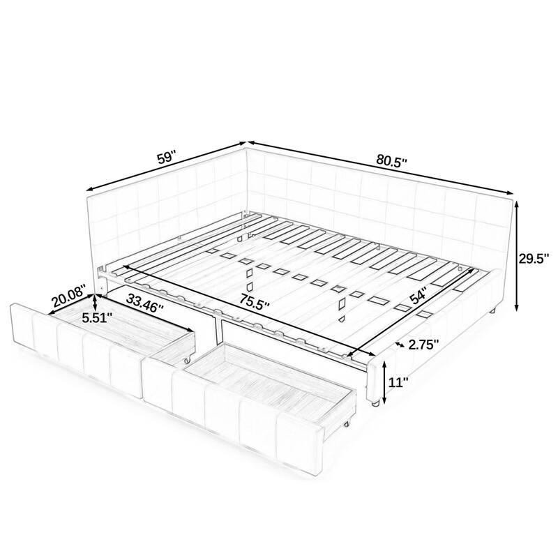 Bedroom Storage Upholstered Tufted DayBed With 2-Drawers