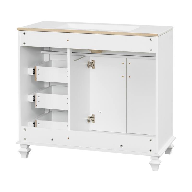 36" Bathroom Vanity with Sink Vanity Cabinet with Flip-Out Drawer, 3 Drawers, 2 Soft-Close Doors