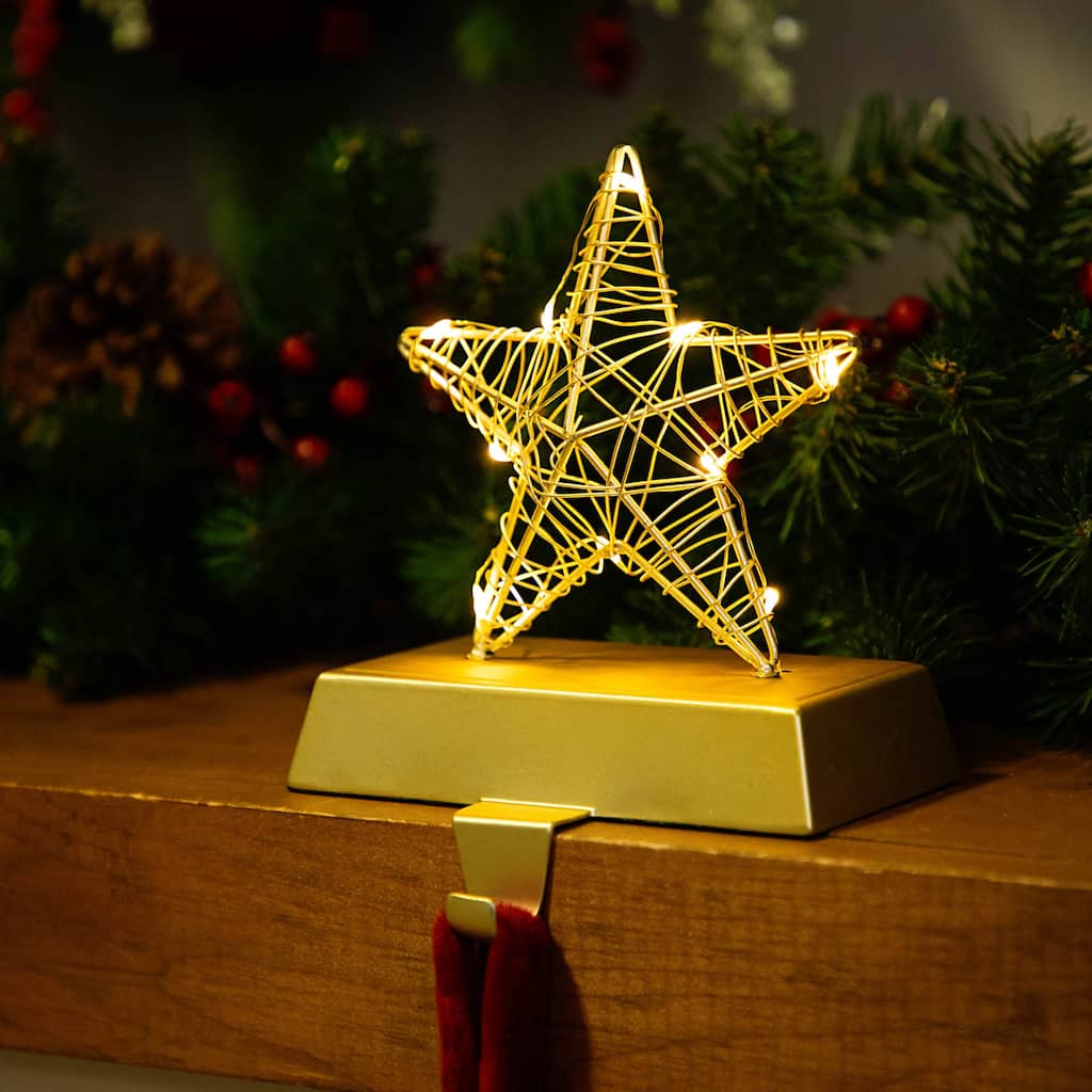7" LED Lighted Gold Wired Star Christmas Stocking Holder