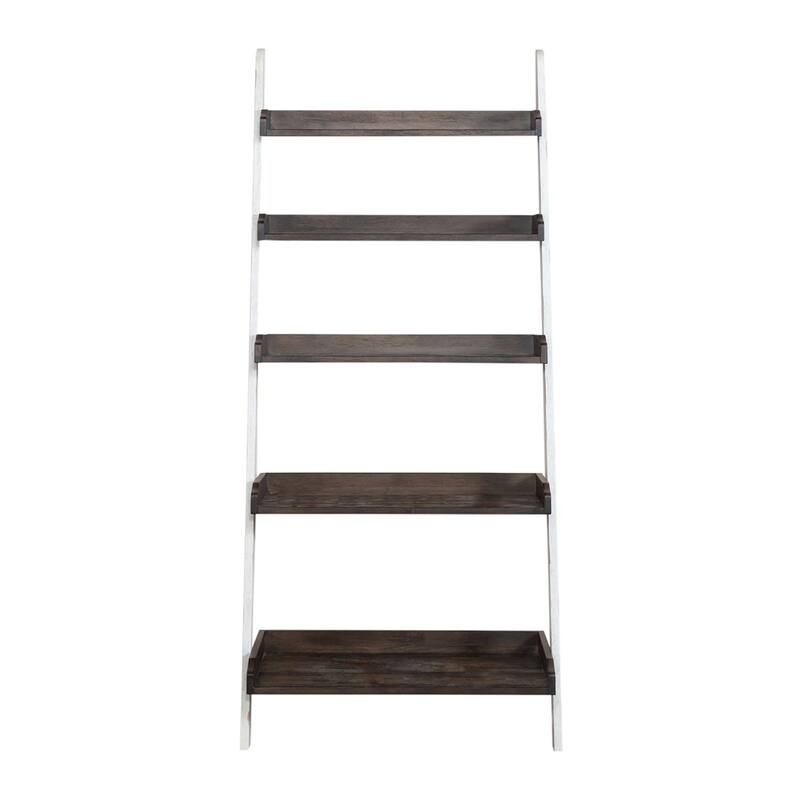 Farmhouse Two Tone White & Wood Tone Leaning Bookcase