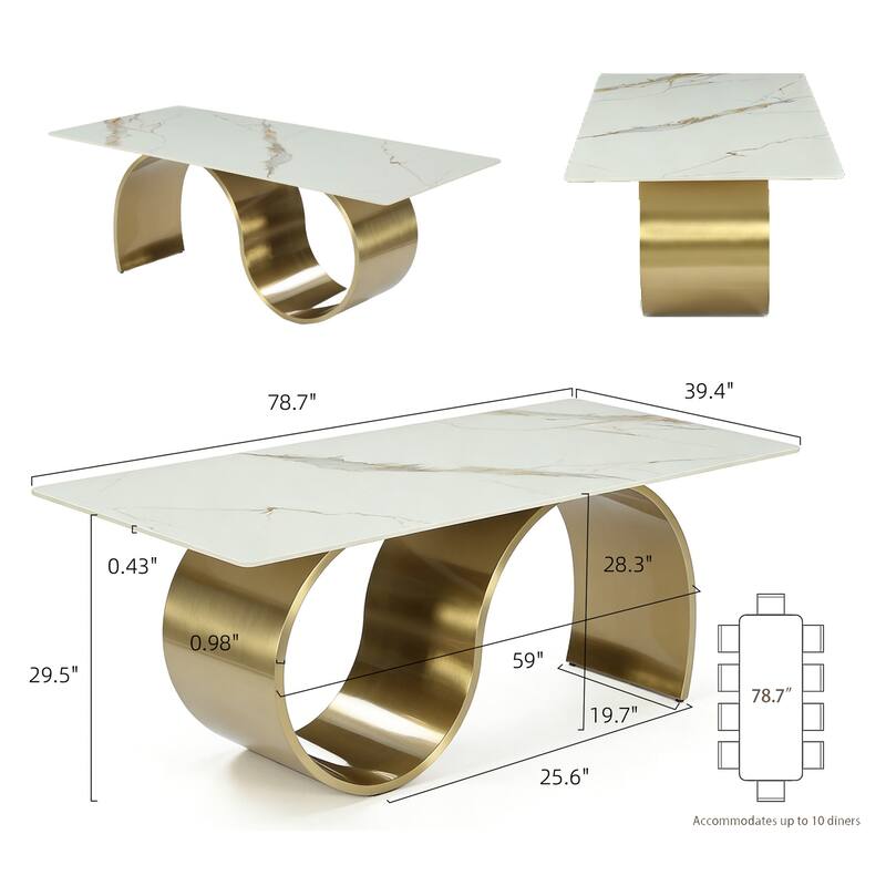 78.7" Sintered Stone Kitchen Dining Table for 8, Stainless Steel Base
