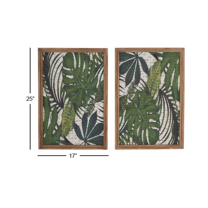 Wood Leaf Tropical Wall Decor with Brown Frame - Set of 2 Green - Roche River Decor