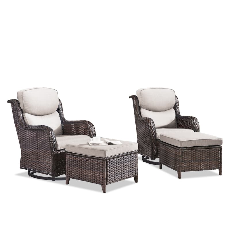 4 Pieces Outdoor Gliders Swivel Chairs Ottomans with 5-Inch Thick Cushions