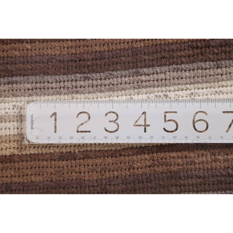 Striped Abstract Accent Rug Handmade Beige Wool Carpet - 2'8"x 4'8"
