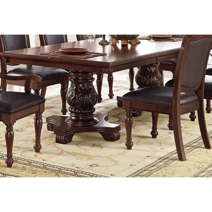 Formal Dining Room Table w Leaf Brown 1pc Dining Table Only Double Pedestal Base Royal Rectangle Table