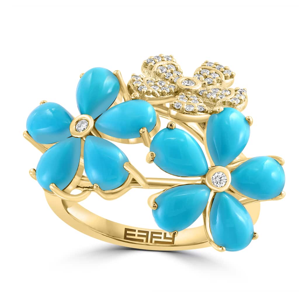 EFFY 14K Gold Diamond,Turquoise Floral Ring