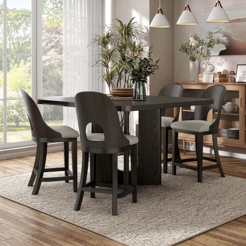 Furniture of America Piez Modern 5-Piece Solid Wood Counter Height Square Dining Set - Ash Grey