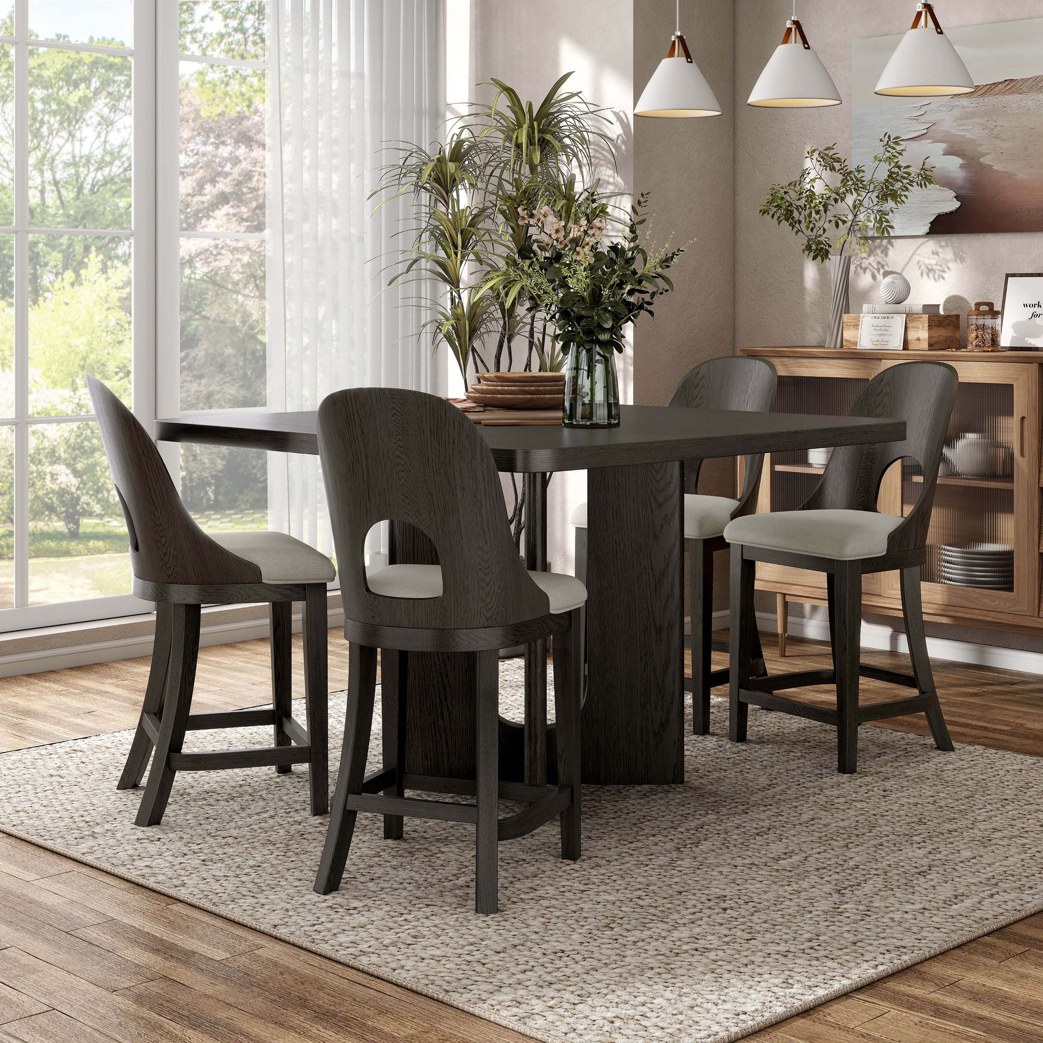 Furniture of America Piez Modern 5-Piece Solid Wood Counter Height Square Dining Table Set