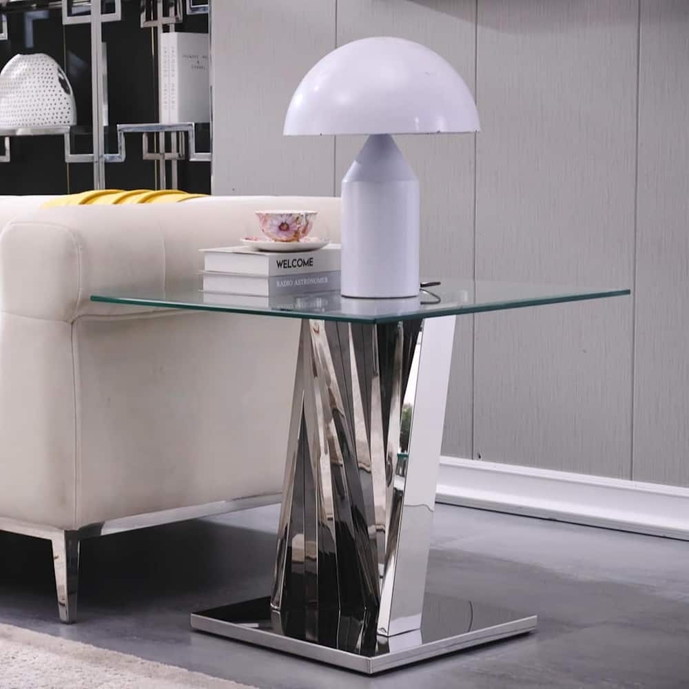 Glass End Table Side Table Corner Table with Gold Base
