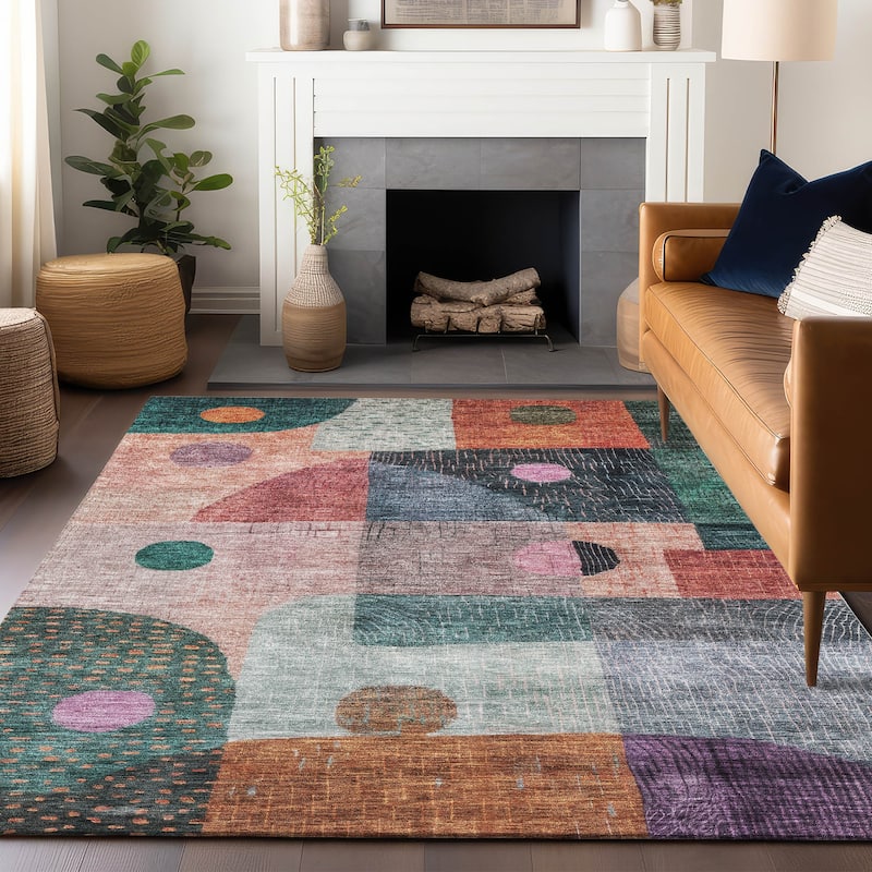Machine Washable Indoor/ Outdoor Contemporary Geo Chantille Rug - Orange - 5' x 7'6"
