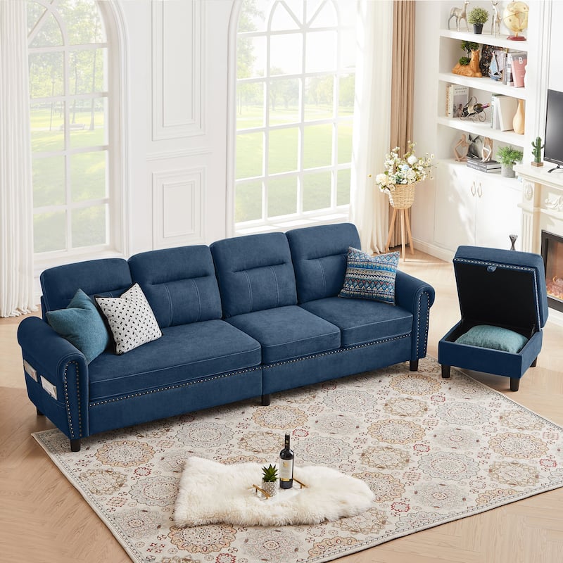 4 Seater L Shaped Reversible Sectional Sofa with Storage Ottoman