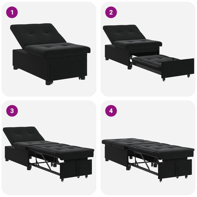 vidaXL Sofa Bed 3-in-1 Pull-Out Design Black/Dark Grey Velvet - 76.4 x 26.4 x 32.3