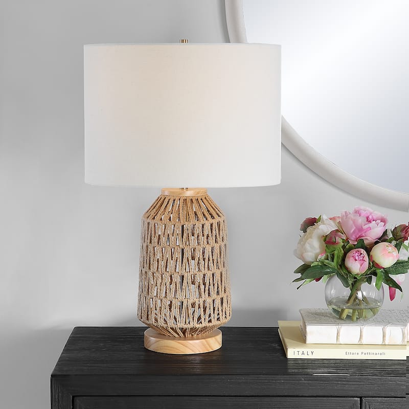 The Gray Barn Woven Natural Rope and Light Oak Wood Table Lamp