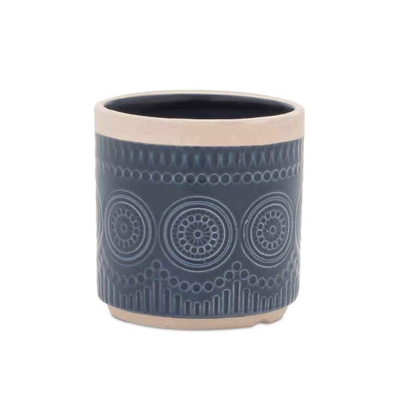 Cylindrical Mandala Ceramic Planter - 6" - Set of 2