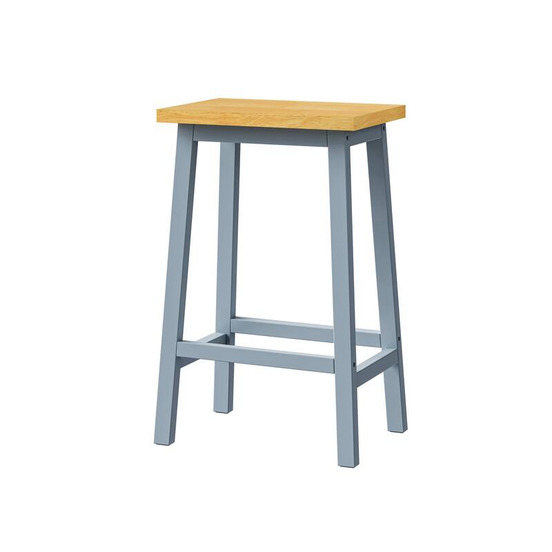 Modern 25.6" Set of 2 Bar Stools with Wood-Grain Seat Panel Solid Wood Frame for Kitchen Dining Room Counter and Living Room