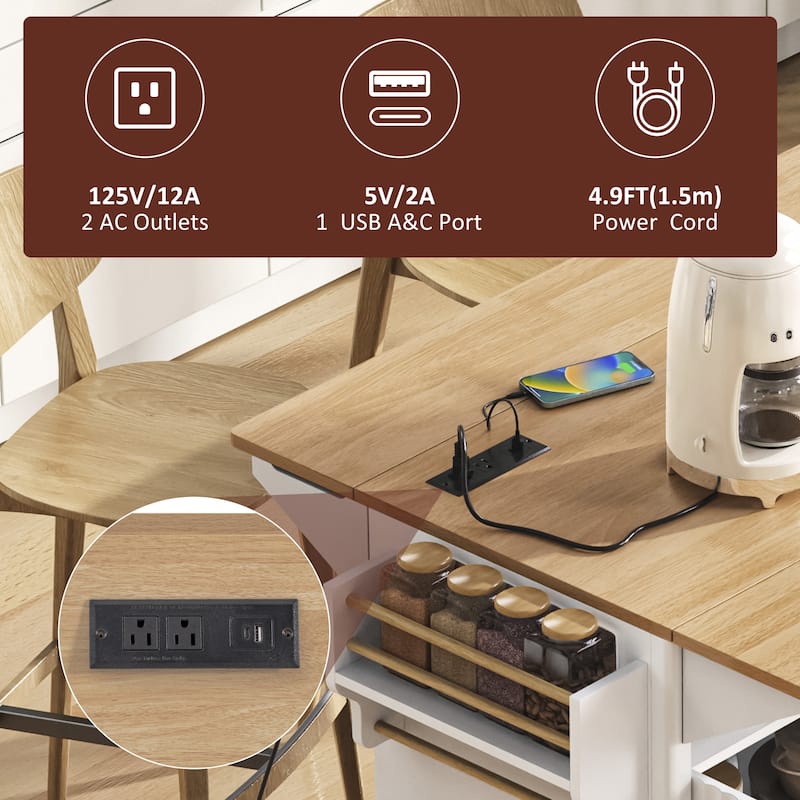 Anmytek Mobile Kitchen Island Cart with Drop Leaf Faux Marble Countertop and Storage