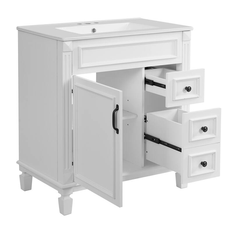 Bathroom Vanity with Ceramic Sink, Small Bathroom Storage Cabinet, Bathroom Cabinet with 2 Drawers & Adjustable Shelf