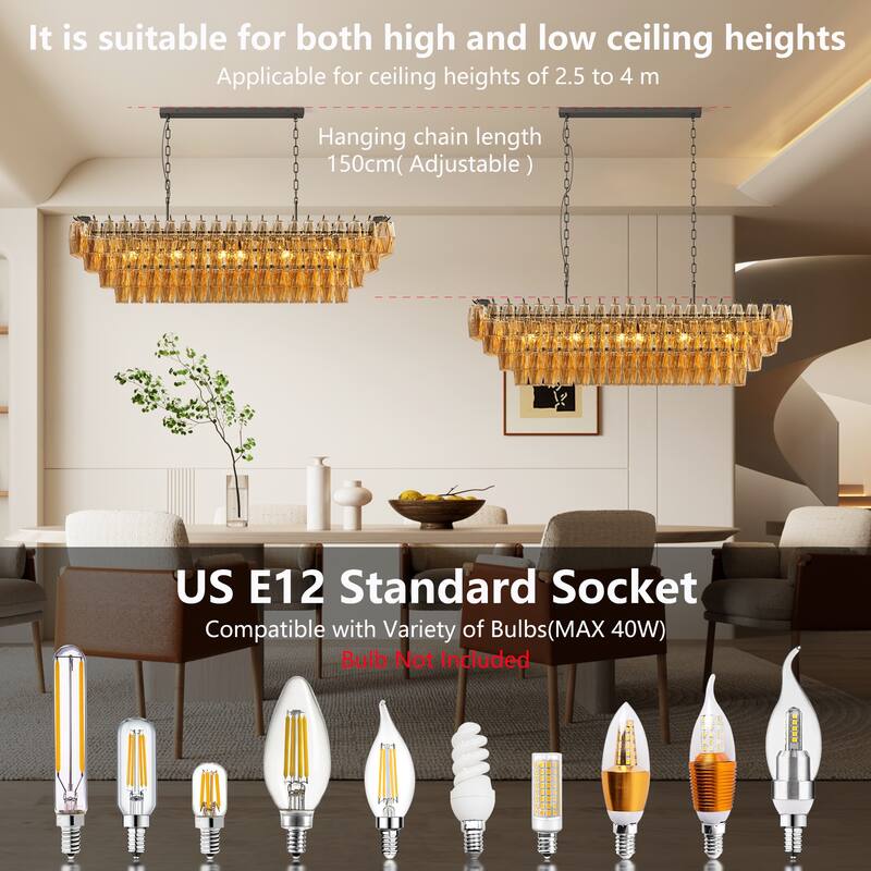 54-Inch 12-Light Rectangular Chandelier