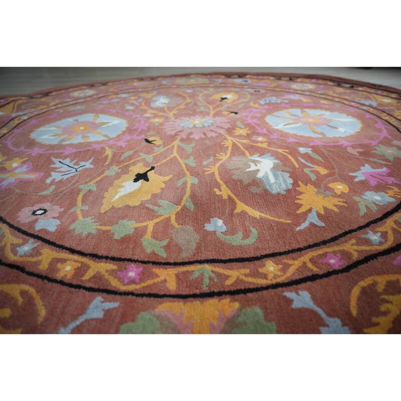 EORC Hand-tufted Rust Wool Traditional Floral Suzani Area Rug