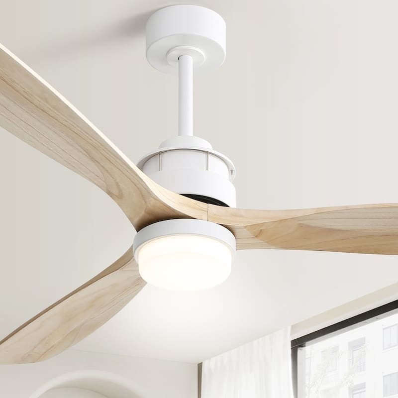 60 Inch Solid Wood Ceiling Fan with Light and Remote, Reverse Functions, Integrated Light Optional