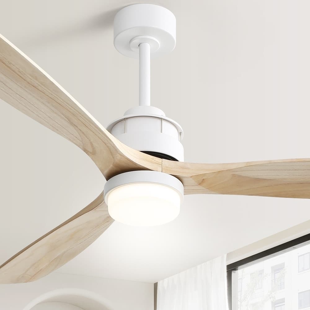 60 Inch Solid Wood Ceiling Fan with Light and Remote, Reverse Functions, Integrated Light Optional