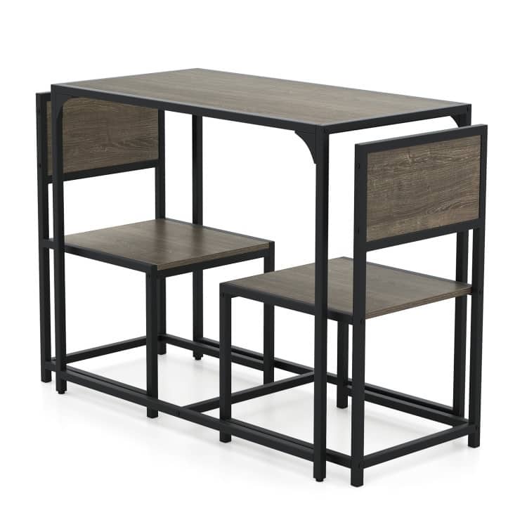 3 Pcs Dining Set Compact Table and 2 Chair with Metal Frame for for Small Space