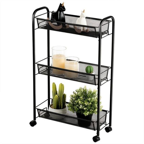 Shop Gymax 3 Tier Rolling Storage Cart Full Metal Basket Stand