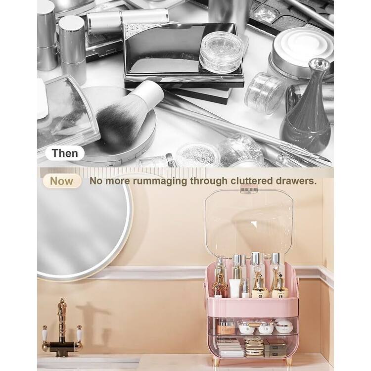Makeup Skincare Holder Bathroom Counter Storage Box Cosmetic Display Cases - 11.7"D x 11.7"W x 15.6"H