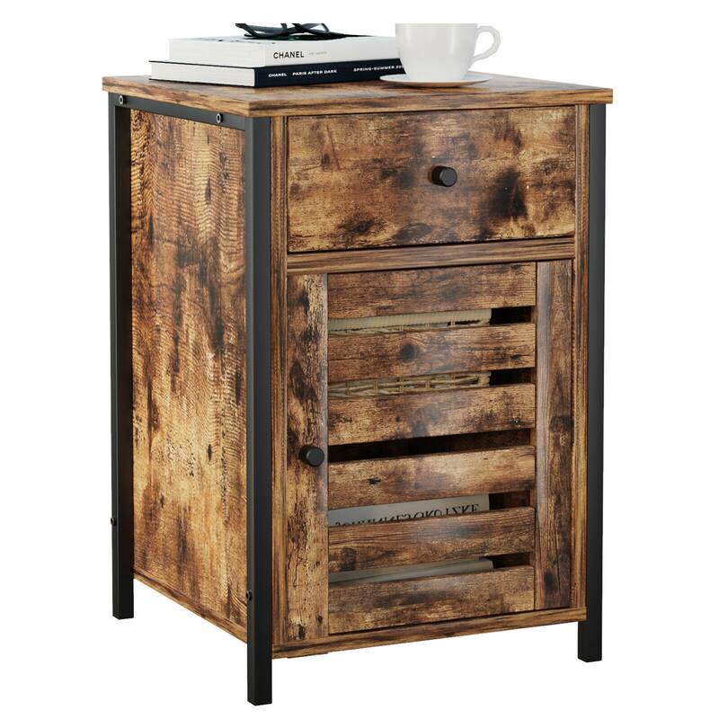 Gymax Nightstand with Drawer Cabinet Adjustable Shelf Industrial Side