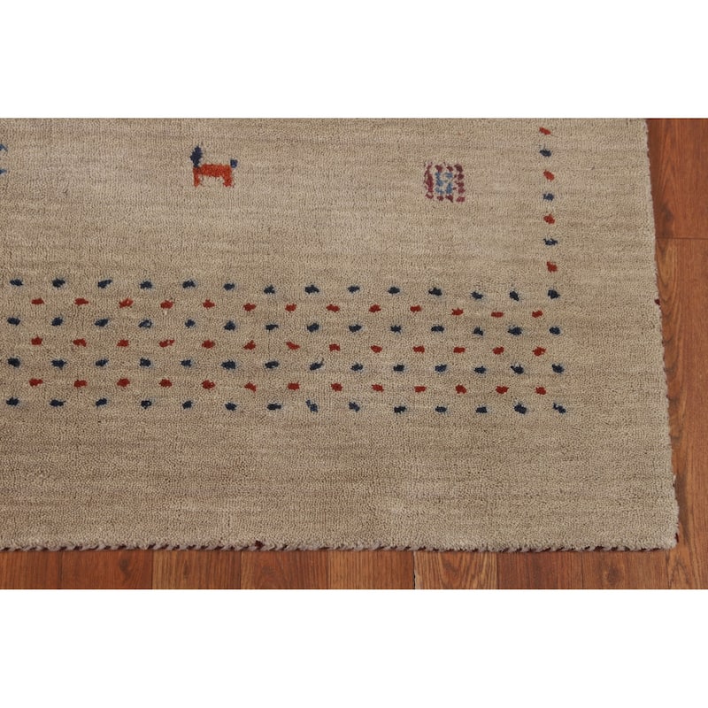Tribal Gabbeh Indian Area Rug Handmade Beige Wool Carpet - 4'7"x 6'5"