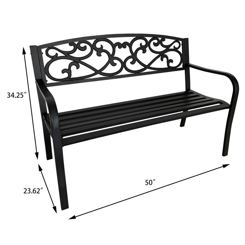 Outdoor Cast Iron Park Decorative Bench - 34.25" H x 50" W x 23.62" D