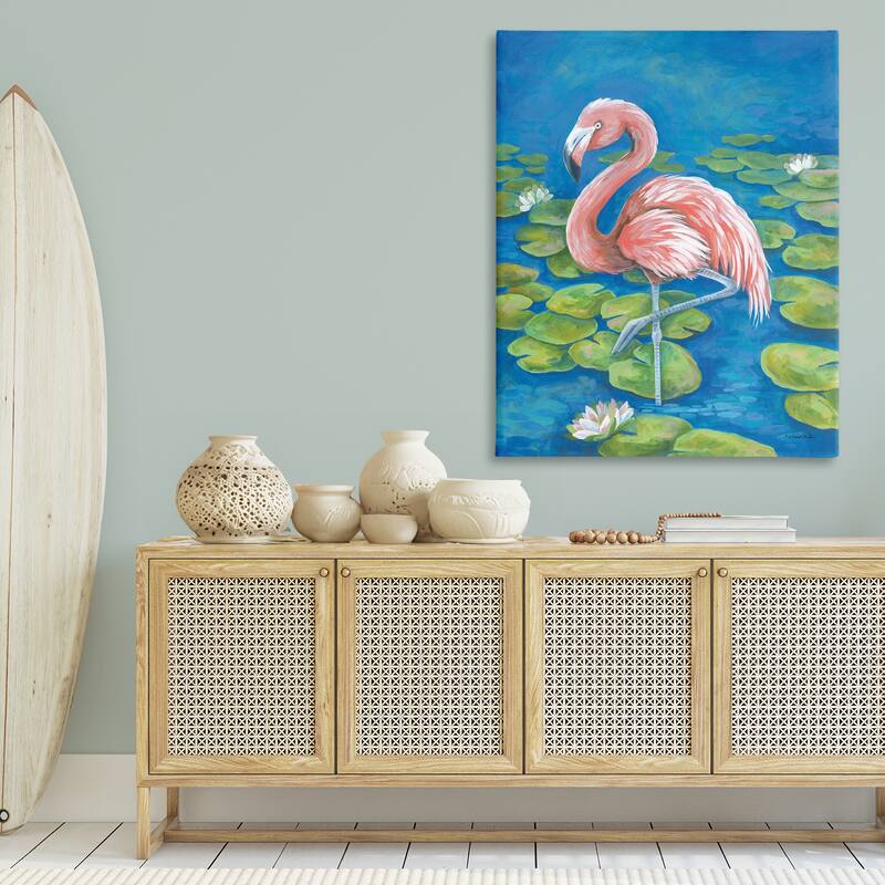 Stupell Balancing Flamingo & Lily Pads Canvas Wall Art Design By Diane Kater