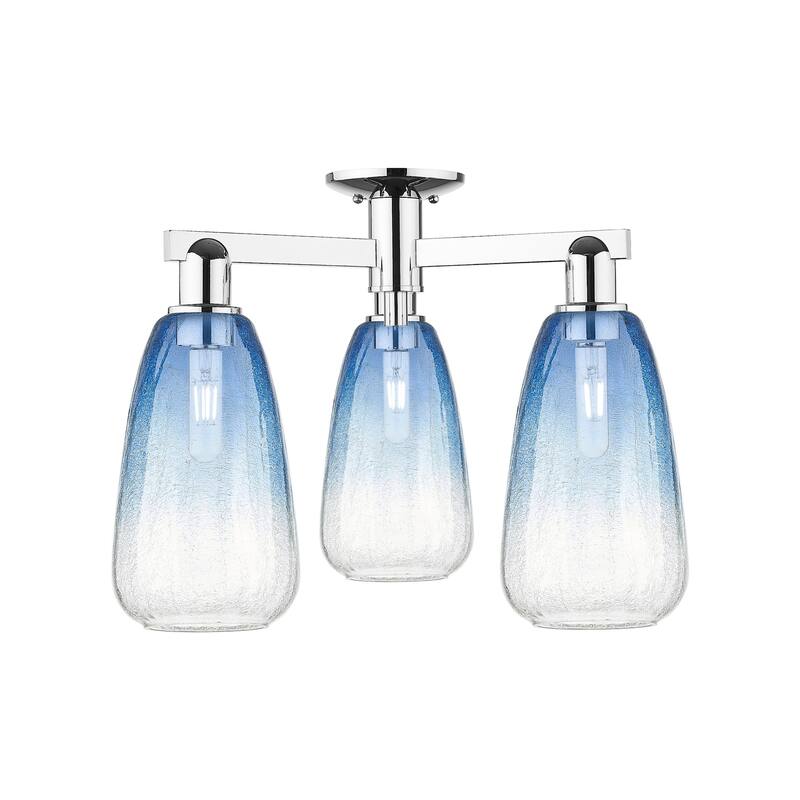 Innovations Lighting 716-3F-15-24 Brookhaven Almond Semi-Flush - Polished Chrome / Sapphire Blue
