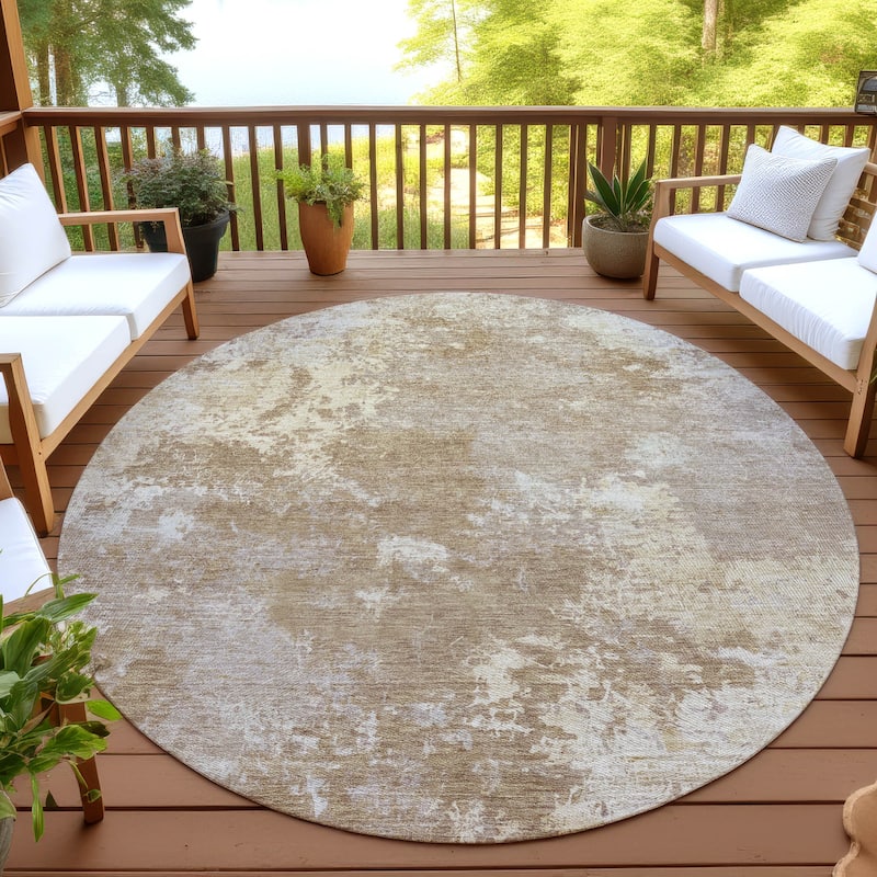 Machine Washable Indoor/ Outdoor Chic Modern Chantille Rug - Brown - 8' x 8'