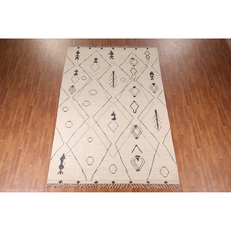 Moroccan Abstract Area Rug Handmade Wool Carpet - 7'11" x 11'6"