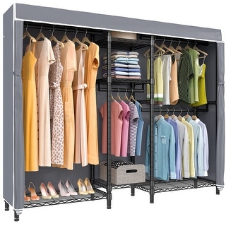 Heavy Duty Covered Clothes Rack Portable Wardrobe Closet, 5 Tiers Wire ...