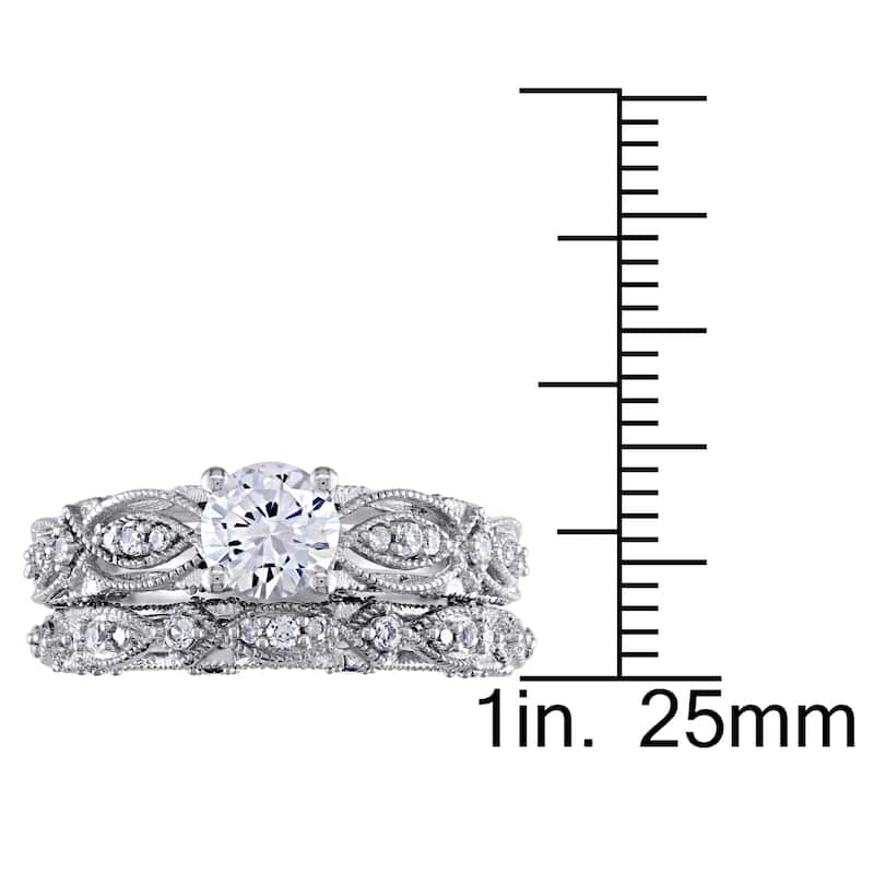 Miadora 1/10ct TW Diamond 1 3/4 CT TGW Created White Sapphire Bridal Set in 10k White Gold
