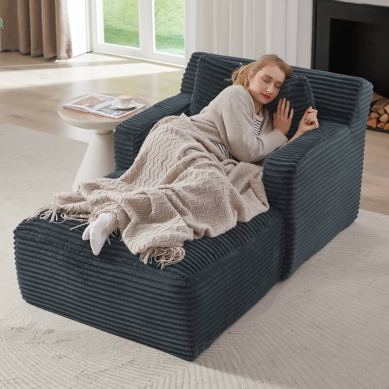 Indoor Single Chaise Sofa, Modern Corduroy Upholstery, No Assembly Required, Comfy Sleeper for Living Room, Office