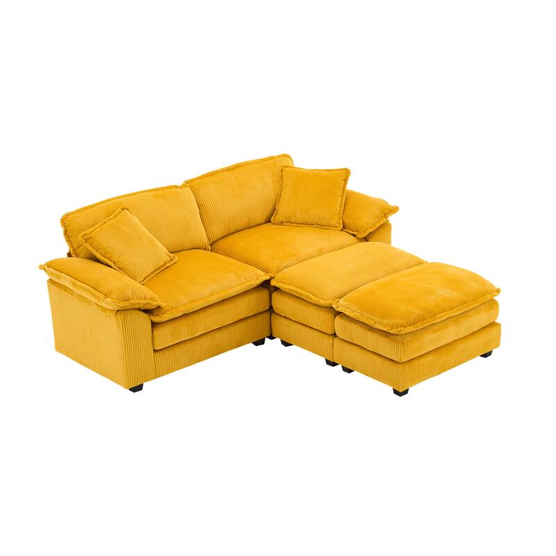 Corduroy Sleeper Sectional Sofa, Loveseat & Ottomans Chaise Lounge Set