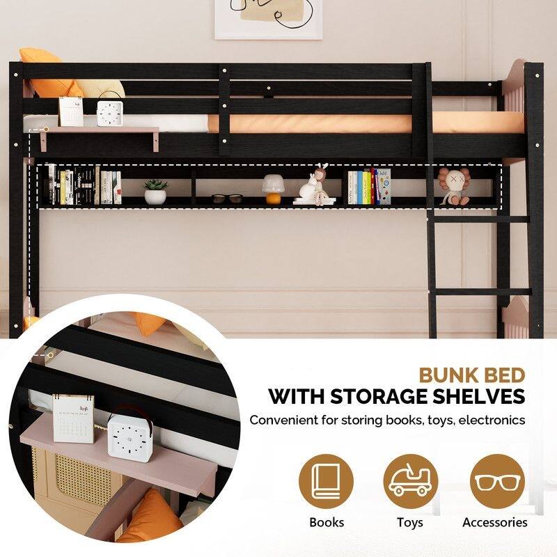Twin Over Twin Solid Wood Bunk Bed for Kids and Adults, No Box Spring Required