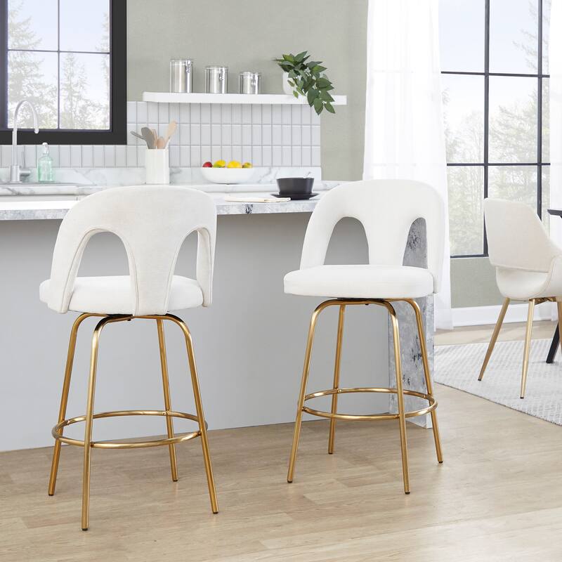 Silver Orchid Ashton Upholstered 26" Gold Counter Stool with Metal Legs & Round Footrest (Set of 2)