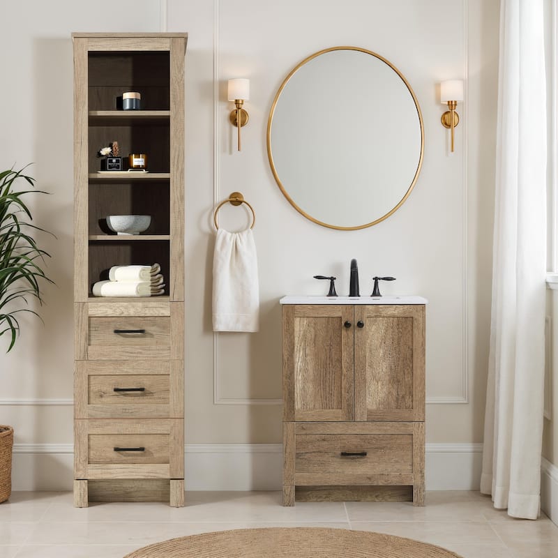 Fresco 16-28 Inch Bath Storage Glass Cabinet