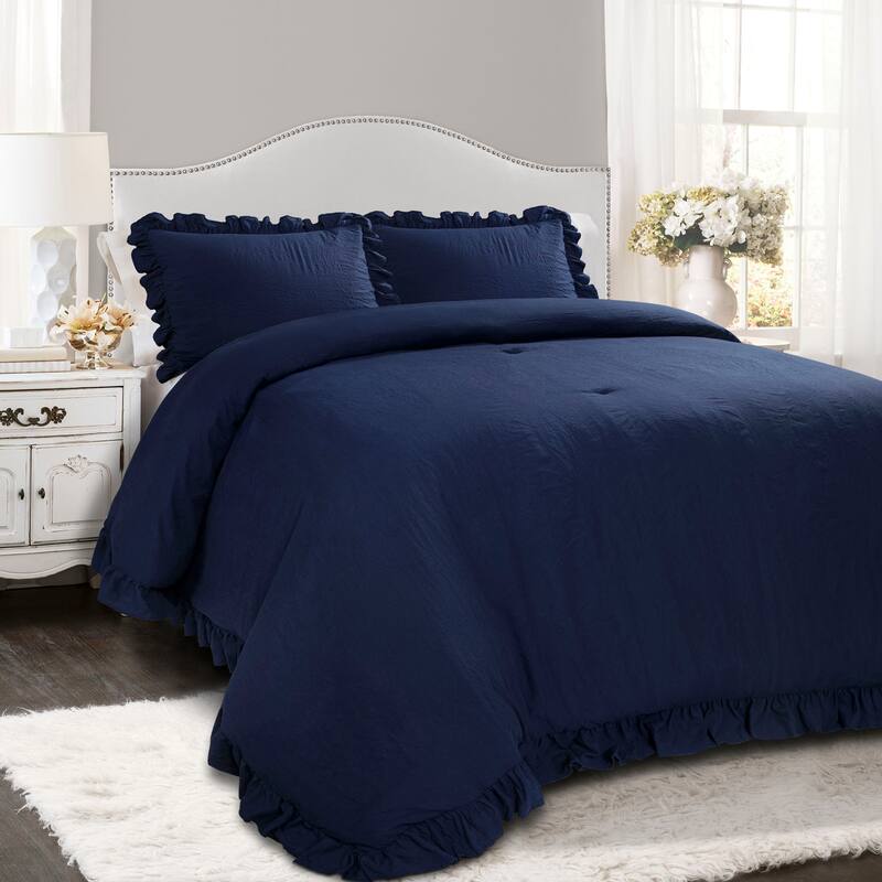 Lush Decor Reyna Ruffled Shabby-chic Comforter Set - Navy - Full - Queen
